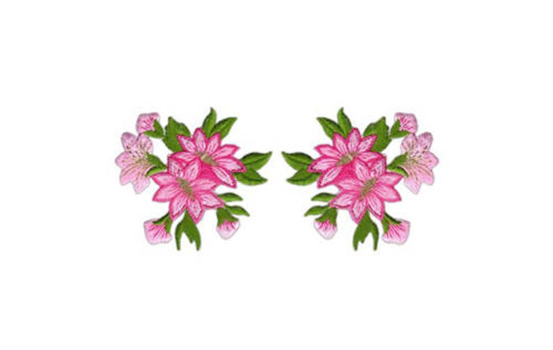 ag62 Flower Set pink 2 piece patch ironing application patches size 6.0 x 5.5 cm