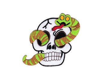 Bg40 skull White snake green snake patch tattoo hanger application Patch patches size 8.0 x 8.0 cm