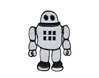 as52 Roboter Silber Comic Cartoon Aufnäher Bügelbild Applikation Patch Flicken Größe 5,5 x 7,8 cm