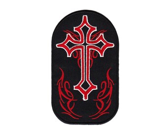 ab86 Kreuz Tattoo Rock Biker Aufnäher Bügelbild Applikation Patch Flicken Größe 6 x 10,5 cm