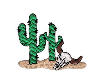 an96 Cactus Buffalo Skull Planten Woestijn Patch Strijkapplicatie Patch Formaat 7,1 x 5,5 cm