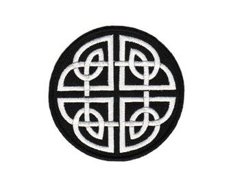 keltischer Lebensbaum mit Pentagramm gestickt schwarz-weiß Aufnäher