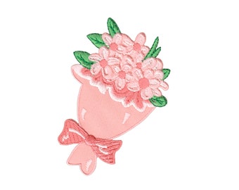 ab24 bouquet flowers pink embroidered patch patch applique patch patch size 5.6 x 8.2 cm