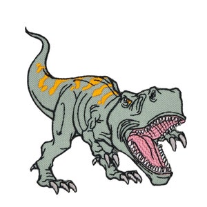 am91 - Dino Dinosaur T-Rex Iron-On Patch Iron-On Patch Applique Patch 7.5 x 8.0 cm