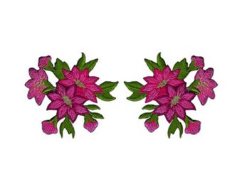 ag13 Flowers Set Pink 2 Pieces Iron-On Patch Applique Patch Size 6.0 x 5.5 cm