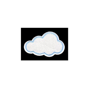 Op de afbeelding: Een witte wolk met een lichtblauwe omtrek. De wolk is een eenvoudig, cartoonachtig ontwerp.
