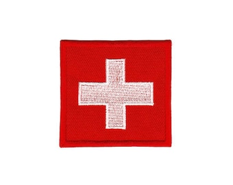 bb80 Swiss Flag Countries Travel Patch Iron-On Applique Patch Size 5.5 x 5.5 cm