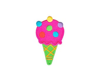 ap95 Ice Cream Cone Pink Children Waffle Patch Iron-On Application Patch Size 5.0 x 8.2 cm