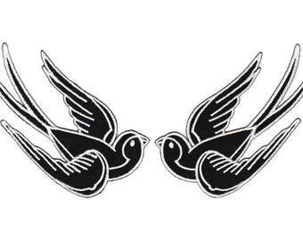 af01 Set Hirondelles Noir Blanc 2 Pièces Rockabilly Birds Patch Thermocollant Applique Patch Taille 10 x 5 cm