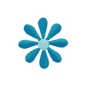 au33 Blossom Blue Turquoise Flower Patch Plant Iron-On Applique Patch Size 3.5 x 3.5 cm