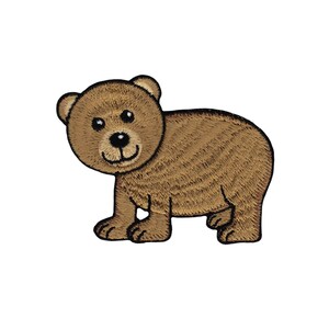 Peut inclure: Un ours en peluche brun dessin animé avec un visage souriant. L'ours est debout sur ses quatre pattes, ses pattes étant visibles.