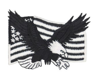 ad41 - Parche termoadhesivo con la bandera de EE. UU. en blanco y negro, para coser o planchar, tamaño 8 x 6 cm