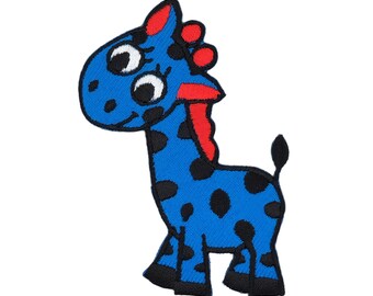 aa41 - Giraffe Blue Iron-on Patch Iron-on Patches Applique Children's Patch Size 5.2 x 7.6 cm