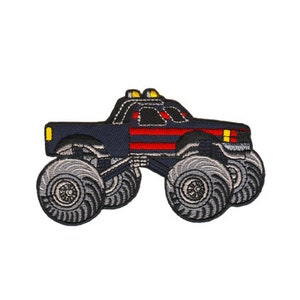 bg32 Monster Truck Grey Red Car Pickup Patch Iron-On Applique Patch Children Size 9.8 x 5.8 cm