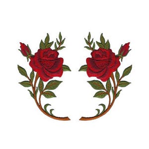 am36 Roses Set of 2 Red Flowers Flower Patch Iron-On Applique Patch Size 6.3 x 10.6 cm