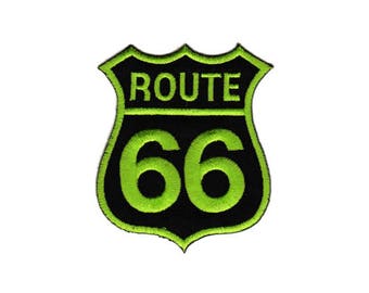 bc01 Route 66 Green USA Biker Motorcycle Cowl Patch Iron-On Applique Patch Size 7.0 x 8.0 cm