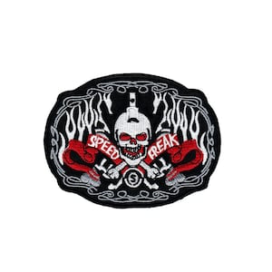 ab79 Speed Freak Totenkopf Flammen Tattoo Biker Skull Aufnäher Bügelbild Applikation Patch Flicken Größe 10,0 x 7,5 cm