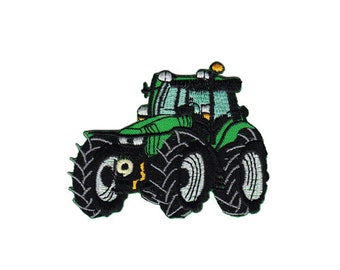 bf73 Traktor Grün Bauernhof Bulldog Trecker Aufnäher Kinder Bügelbild Applikation Patch Flicken Größe 8,0 x 6,5 cm