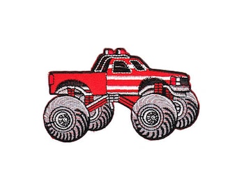 as27 Monstertruck Rot Auto Pickup Aufnäher Bügelbild Applikation Patch Flicken Kinder Größe 10,0 x 5,8 cm