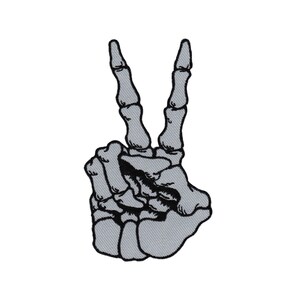ae66 Skeleton Hand Grey Victory Sign Peace Patch Iron-On Patch Application Size 5.5 x 9.4 cm