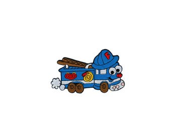 ad30 Fire Brigade Car Blue Comic Patch Children Iron-On Application Patch Size 10.6 x 6.4 cm