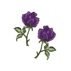 ak35 Rosen Set 2 Stück Lila Blumen Aufnäher Bügelbild Applikation Patch Flicken Größe 4,5 x 7,2 cm