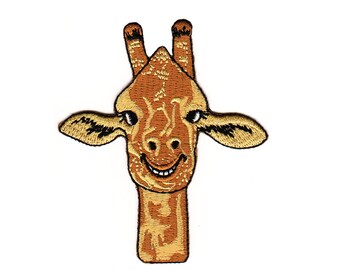 aa20 Giraffe Kopf Tiere Zoo Kinder Aufnäher Bügelbild Applikation Patch Flicken Größe 7,2 x 8,3 cm