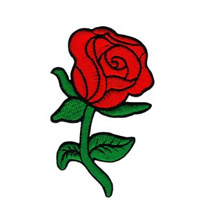 bk67 Rose Red Flower Blossom Patch Iron-On Applique Patch 5.0 x 8.3 cm
