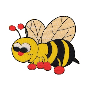an29 - Bee Bumblebee Black Yellow Iron-On Patch Iron-On Patches Applique Patch Size 9.5 x 7.9 cm