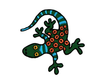 bf13 Gecko Schwarz Rot Tiere Aufnäher Bügelbild Applikation Kinder Echse Patch 