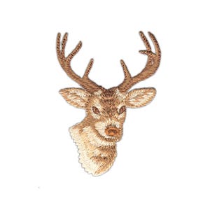 aa25 Hirsch Wild Geweih Tiere Aufnäher Bügelbild Applikation Patch Flicken Größe 6,0 x 8,7 cm
