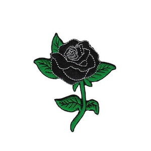 ah13 Rose Black Flower Patch Plant Iron-On Applique Patch Size 6.5 x 7.5 cm