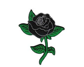 ah13 Rose Schwarz Blume Aufnäher Pflanzen Bügelbild Applikation Patch Flicken Größe 6,5 x 7,5 cm