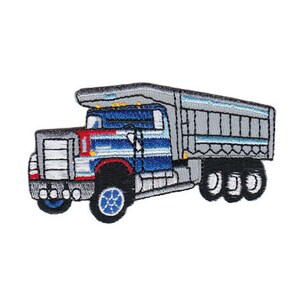 bf72 LKW Kipper Lader Blau Aufnäher Kinder Baustellenfahrzeug Bügelbild Applikation Patch Flicken Größe 8,5 x 4,5 cm