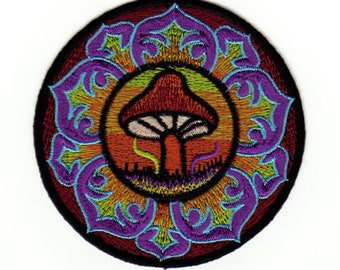 ag20 Magic Mushroom Purple Hindu Esoteric Sew-On Patch Applique Size 8.5 x 8.5 cm