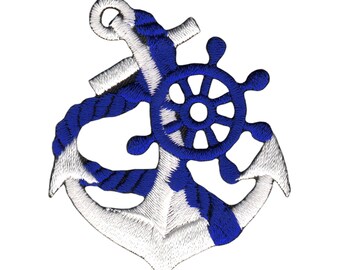 bf55 Anchor White Blue Patch Seafaring Rockabilly Tattoo Ironing Pattern Applique Patch Patch Size 4.4 x 5.2cm