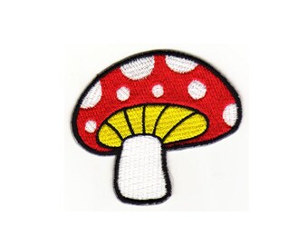 au51 Pilz Rot Aufnäher Kinder Mushroom Baby Comic Bügelbild Applikation Patch Flicken Größe 7,0 x 6,5 cm