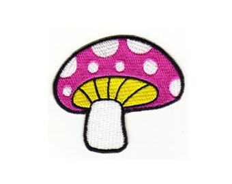 au52 Mushroom Pink Patch Children Baby Comic Mushroom Iron-On Application Patch Size 7.0 x 6.5 cm