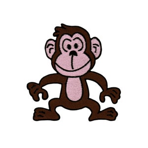 Puede incluir: Una ilustración de dibujos animados de un mono marrón con rasgos faciales rosados. El mono está sonriendo y tiene orejas grandes. El mono está de pie sobre dos piernas y tiene los brazos extendidos.