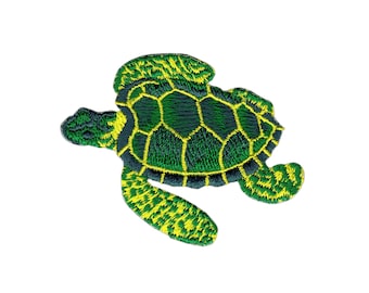 ag09 - Turtle, Water Turtle, Green, Iron-on Patch, Applique, Size 6.4 x 4.9 cm