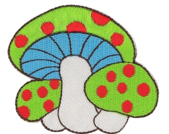 ac76 - Fly agaric mushroom green iron-on patch iron-on patch application patch size 6.3 x 5.5 cm