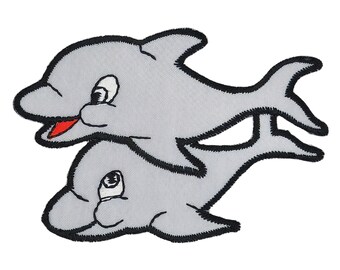 aa51 - Dolphin dolphin grey iron-on patch whale children iron-on application patch size 7.5 x 5.2 cm