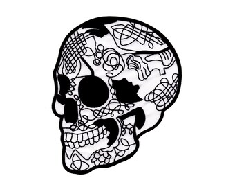 Backpatch#44 Skull White Skull Large Patch Back Patch Biker Cowl Iron-on Application Patch Size 16.0 x 21.0 cm