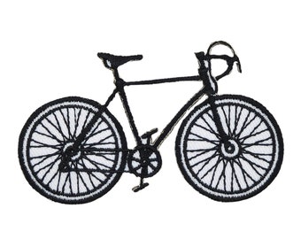 ad65 - Racing bike bicycle black iron-on patch, iron-on patch, application patch, size 8.4 x 5.2 cm