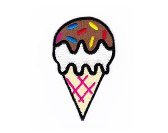 ak21 Ice Cream Cone Brown Children's Waffle Patch Iron-On Applique Patch Size 5.0 x 8.0 cm