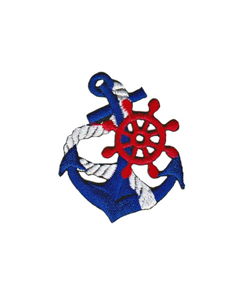 bf54 Anchor Blue White Patch Seafaring Rockabilly Tattoo Iron-On Application Patch Size 4.4 x 5.2 cm image 1