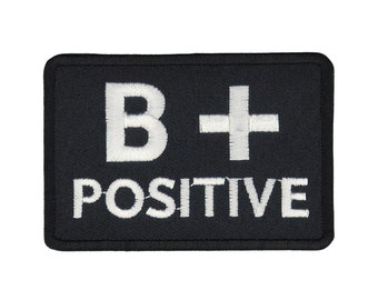 be24 - Blutgruppe B + Positive Aufnäher zum aufbügeln (Ohne Klett) Bügelbild Applikation Patch Biker Weste Flicken 7,4 x 5,1 cm