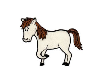 ac09 Pony Horse White Animals Farm Children Patch Iron-On Applique Patch Size 9.5 x 7.6 cm