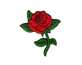 au04 Rose Rot Blume Aufnäher Pflanzen Bügelbild Applikation Patch Flicken Größe 6,5 x 7,8 cm