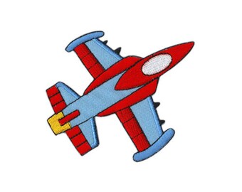 an60 Avion Bleu Jet Jet Comic Véhicule Écusson thermocollant à coudre pour enfant Taille 9,5 x 8,0 cm